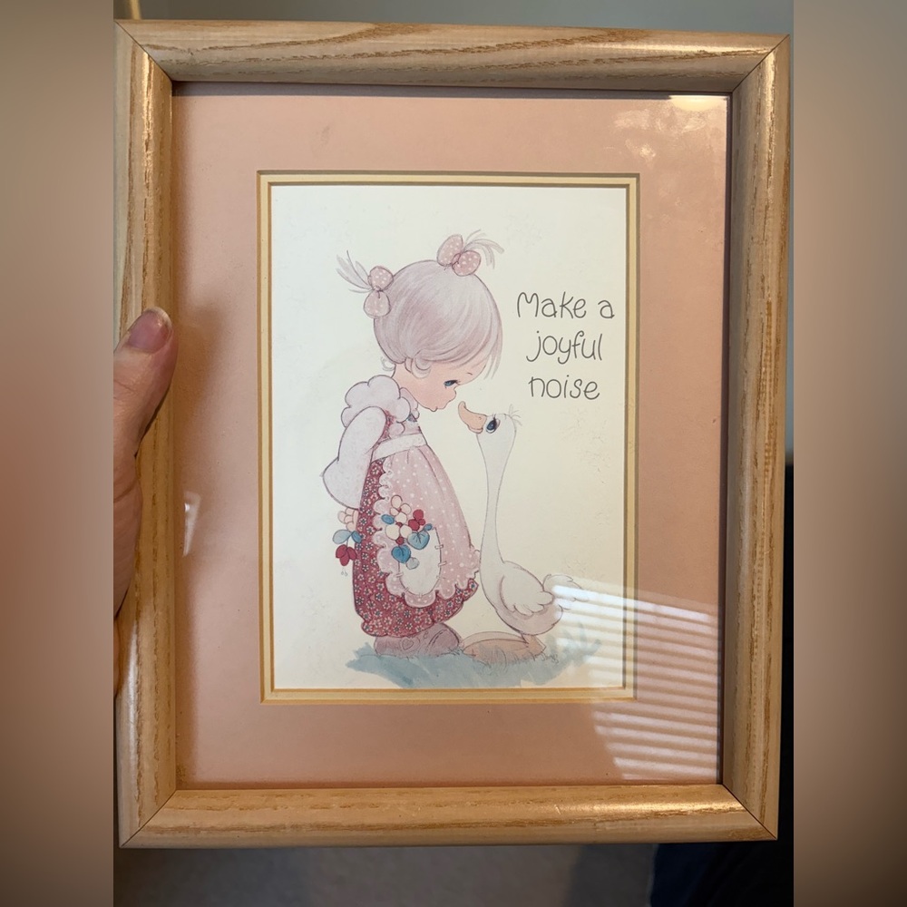 Vintage Precious Moments Pink and White Art Print with frame